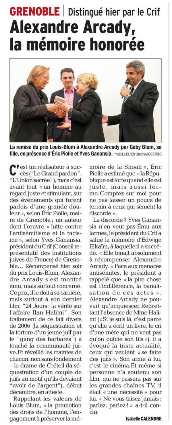 Dauphiné Libéré du 15 Decembre 2014